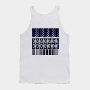 Japanese  Classic Design Patchwork  Blue Tank Top